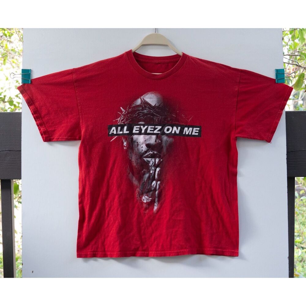 Rare Tupac 2PAC All Eyez On Me Graphic T-Shirt‎ Red Black Men's Size XL Rare
